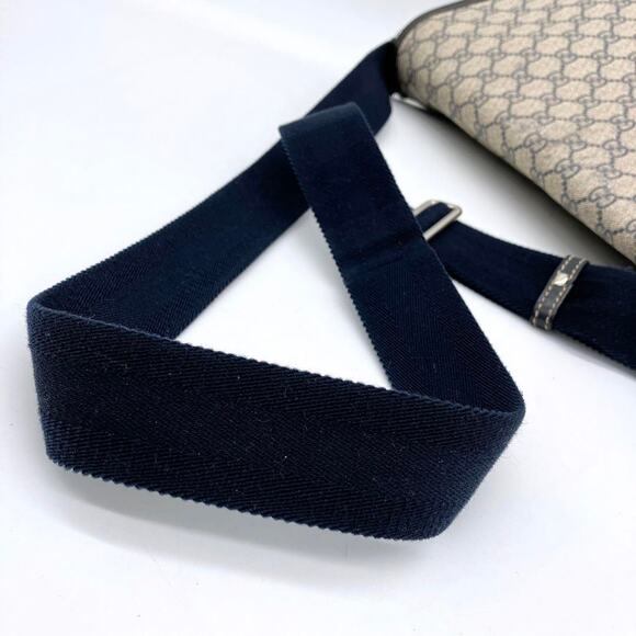 Authentic Gucci GG Logo Plus Supreme Messenger Bag Monogram Flap Tote Tan Navy - Picture 8 of 10